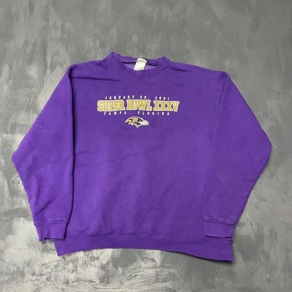 Vintage Baltimore Ravens Super Bowl XXXV Sweatshirt Men XL Purple 2000s NFL
